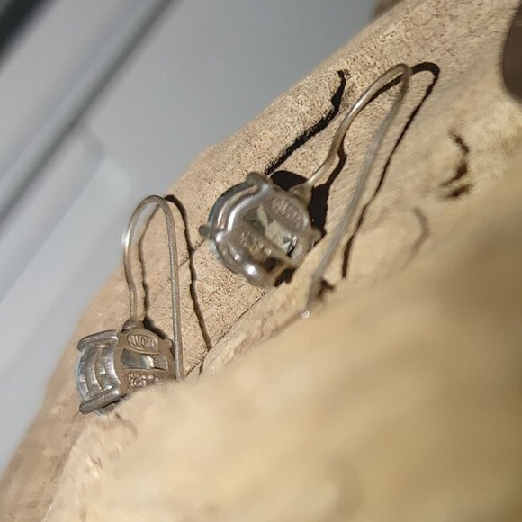 Vintage Light Sky Blue Sterling Silver 925 Topaz 8mm Drop Earrings  Hook Backs - Picture 11 of 11